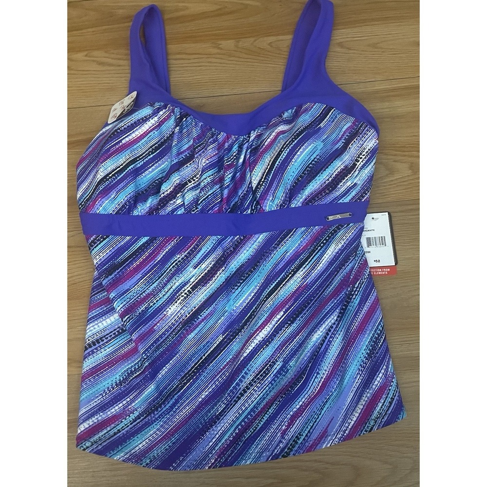 ZeroXPosur Quick Dry NWT Women's Tankini Top Size 20W Tanzanite -  Purple Strip